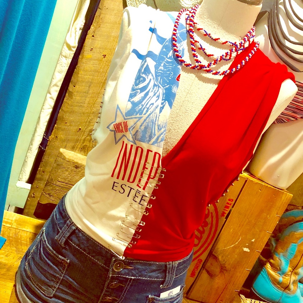 Custom Safety Pin T-Shirt Top Red + White